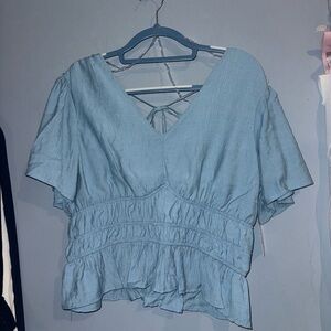 Time and Tru Light Blue V-Neck Blouse